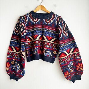 Farm Rio AnikaTapestry Sweater Cropped w Bell Sleeves M